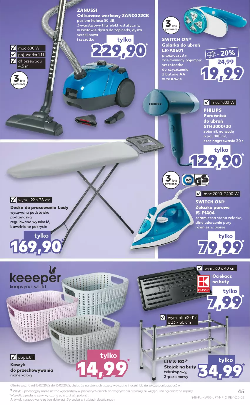 Gazetka promocyjna Kaufland - OFERTA TYGODNIA - ważna 10.02 do 16.02.2022 - strona 45 - produkty: Buty, Deska do prasowania, Golarka, Gra, Kosz, Ociekacz, Odkurzacz, Orka, Parownica, Philips, Pojemnik, Sok, Stojak, Stojak na buty, Szczoteczka, Szczotka, Teleskop, Top