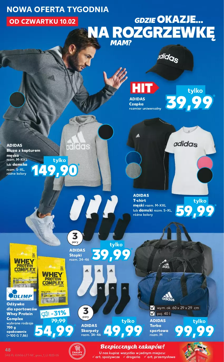 Gazetka promocyjna Kaufland - OFERTA TYGODNIA - ważna 10.02 do 16.02.2022 - strona 48 - produkty: Adidas, Bluza, Bluza z kapturem, Czapka, Karp, Odżywka, Piec, Por, Sport, T-shirt, Top, Torba