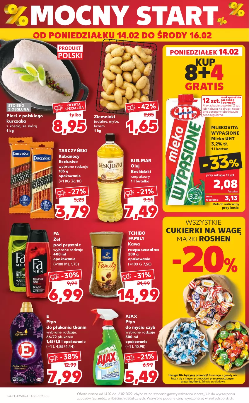 Gazetka promocyjna Kaufland - OFERTA TYGODNIA - ważna 10.02 do 16.02.2022 - strona 54 - produkty: Ajax, Beskidzki, Cukier, Cukierki, Fa, Gra, Kabanos, Kawa, Kawa rozpuszczalna, Kurczak, Mleko, Mlekovita, Olej, Płyn do mycia, Płyn do płukania, Tarczyński, Tchibo, Tchibo Family, Waga, Ziemniaki