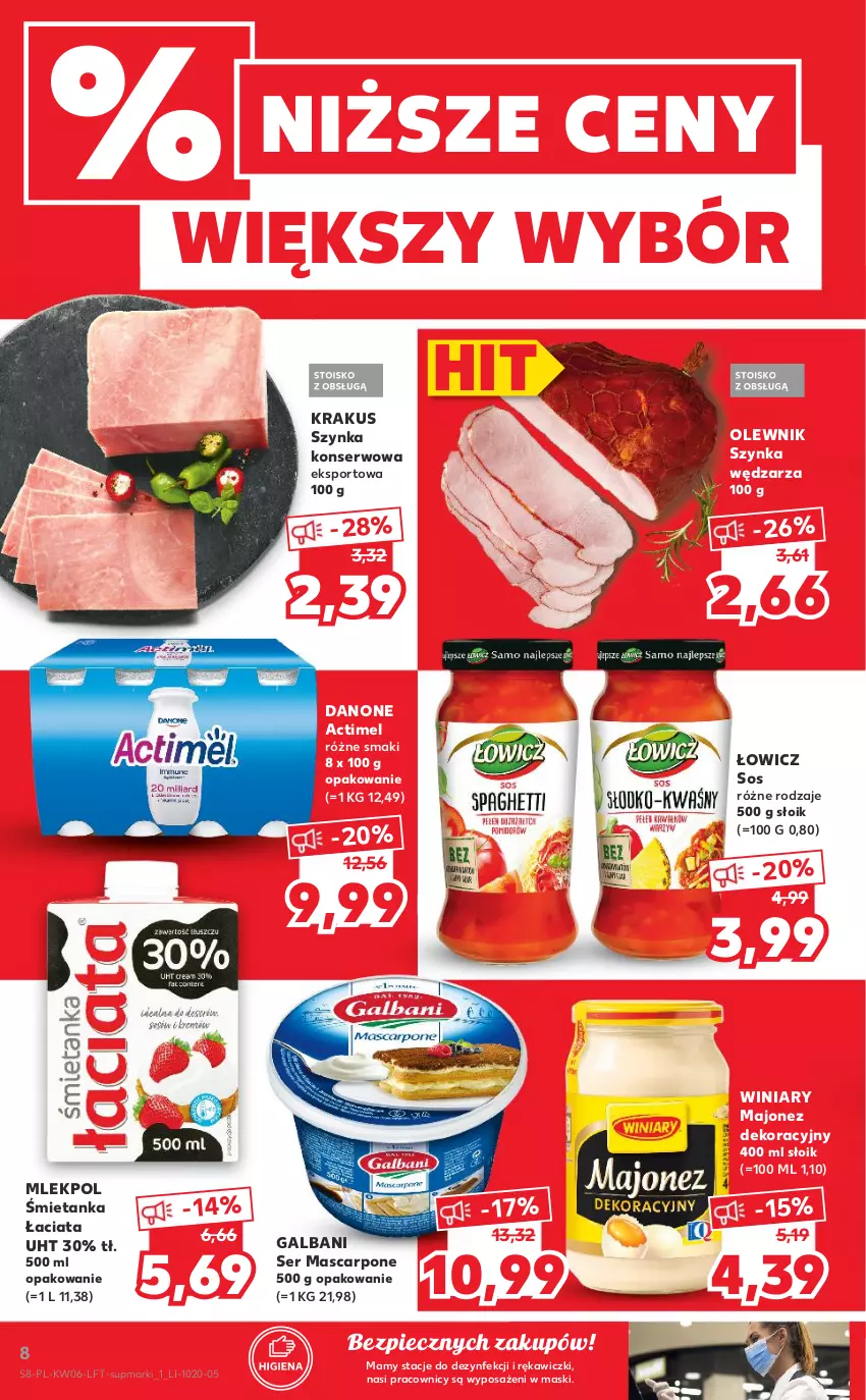 Gazetka promocyjna Kaufland - OFERTA TYGODNIA - ważna 10.02 do 16.02.2022 - strona 8 - produkty: Actimel, Danone, Galbani, Krakus, Majonez, Mascarpone, Olewnik, Piec, Por, Ser, Sos, Sport, Szynka, Szynka konserwowa, Winiary