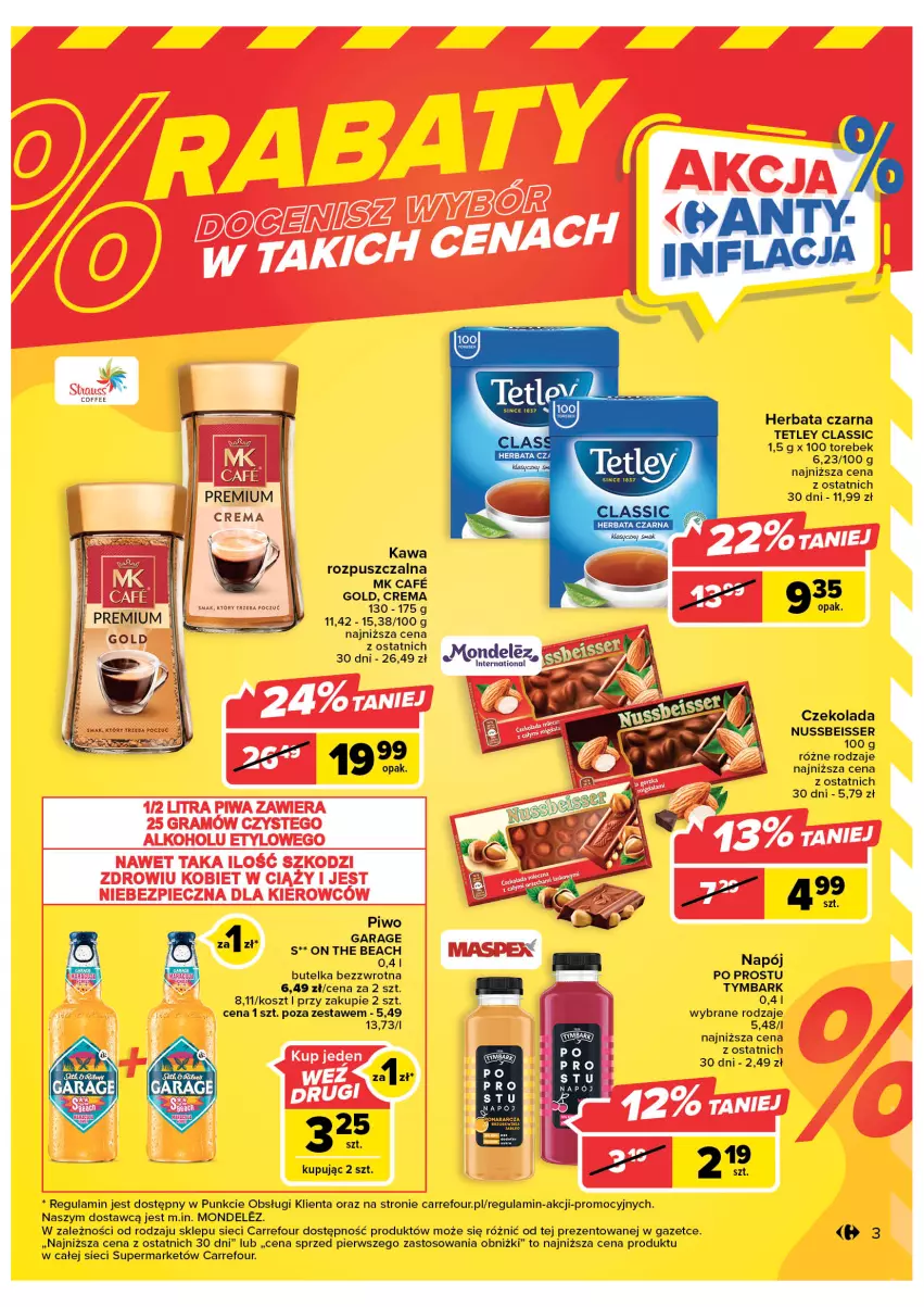 Gazetka promocyjna Carrefour - Gazetka Market - ważna 21.02 do 04.03.2023 - strona 3 - produkty: Czekolada, Herbata, Herbata czarna, Kawa, Kawa rozpuszczalna, Kosz, Napój, Piwa, Piwo, Ser, Tetley, Tymbark