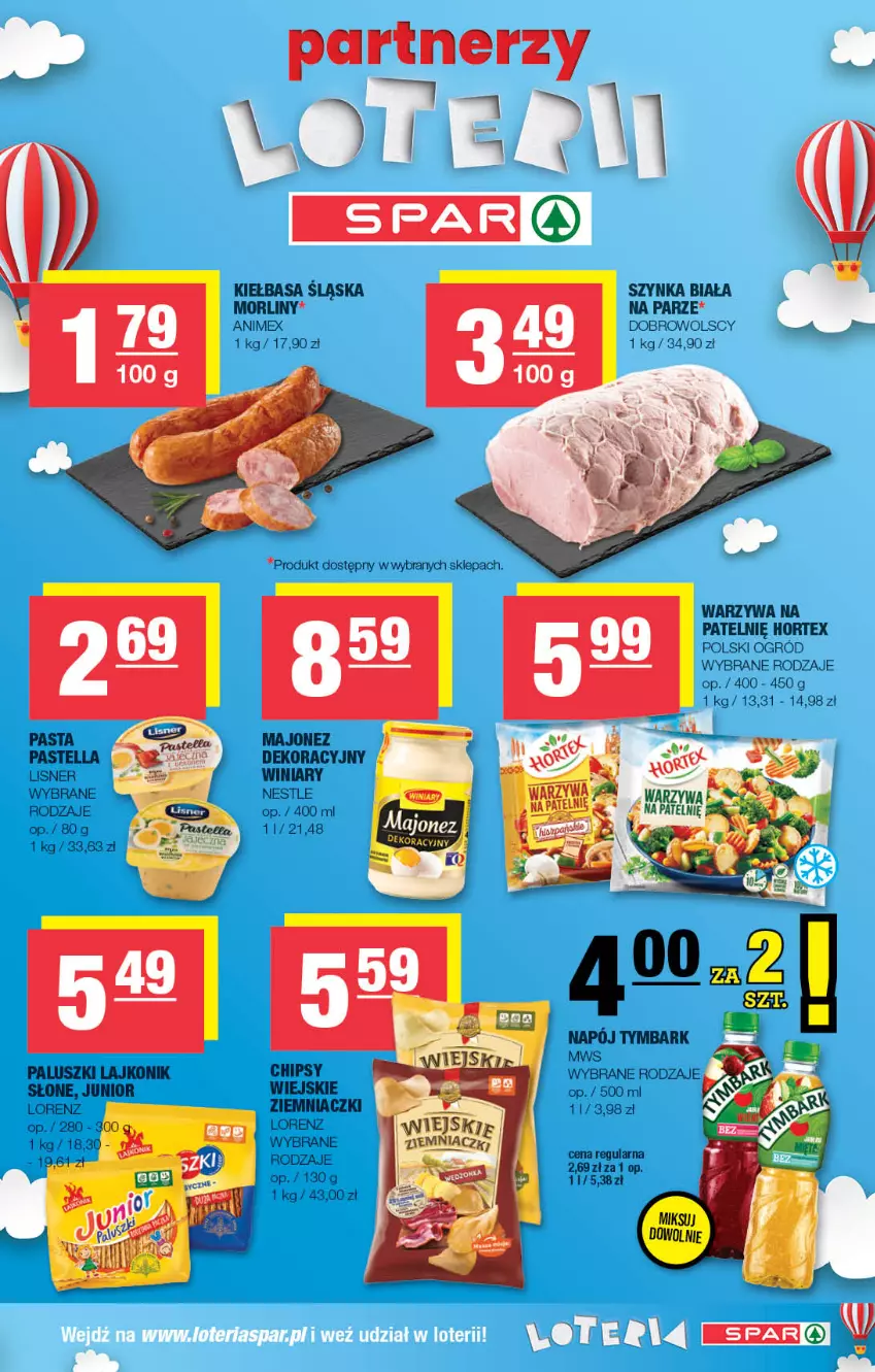 Gazetka promocyjna Spar - Spar - ważna 01.10 do 11.10.2023 - strona 15 - produkty: Chipsy, Hortex, Kiełbasa, Kiełbasa śląska, Lajkonik, Lisner, Lorenz, Majonez, Morliny, Ogród, Pastella, Szynka, Szynka biała, Warzywa, Winiary