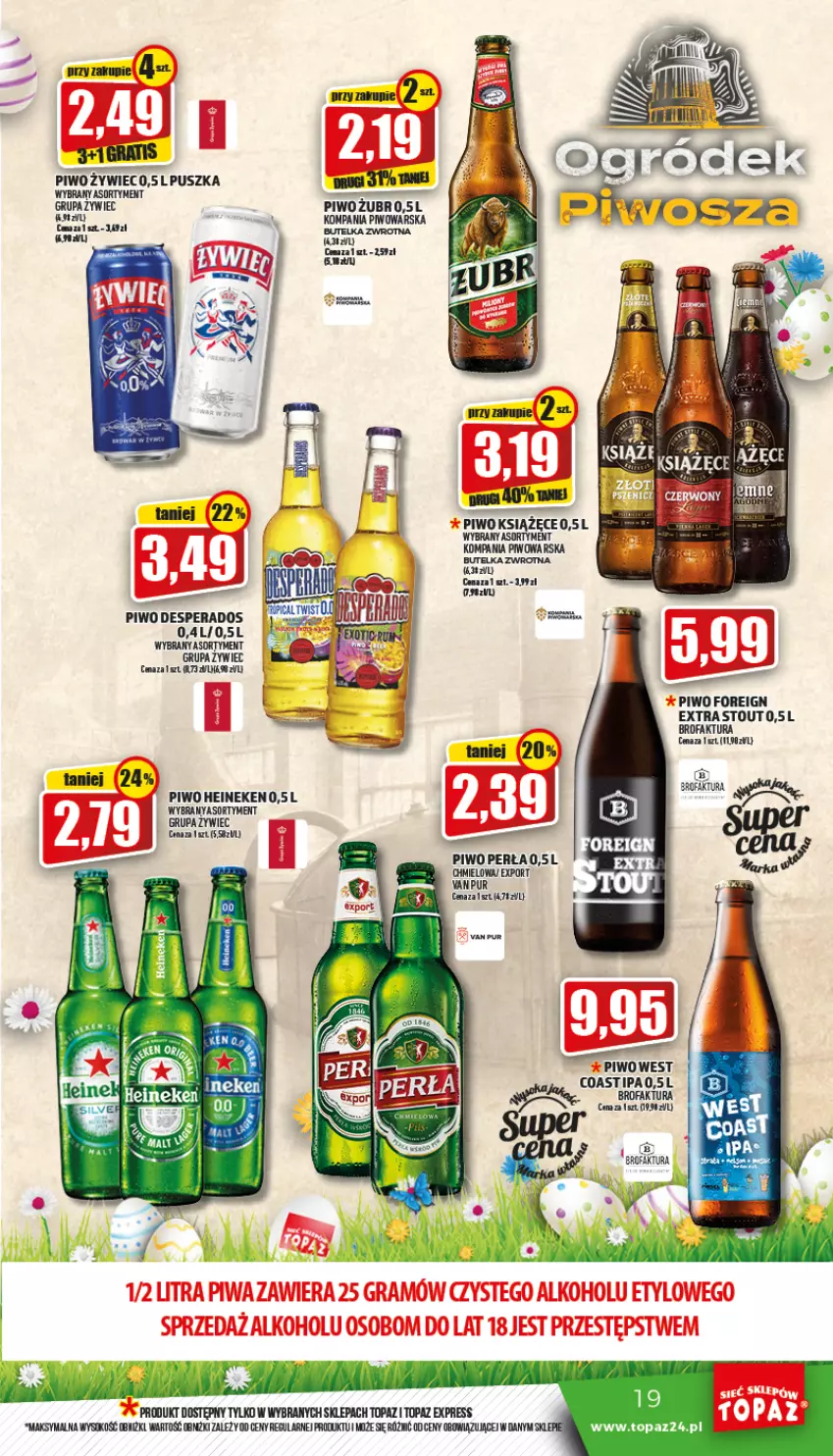 Gazetka promocyjna Topaz - Gazetka - ważna 14.04 do 20.04.2022 - strona 19 - produkty: Desperados, Fa, Gra, Heineken, Piwo, Top