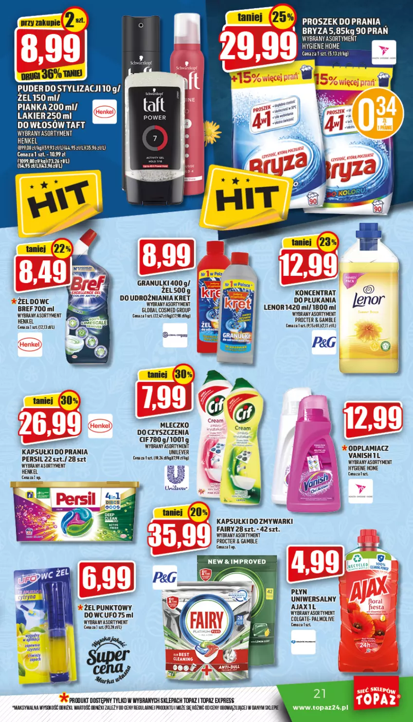 Gazetka promocyjna Topaz - Gazetka - ważna 14.04 do 20.04.2022 - strona 21 - produkty: Bref, Cif, Colgate, Fa, Fairy, Gra, LG, Mleczko, Palmolive, Persil, Sok, Top, Zmywarki