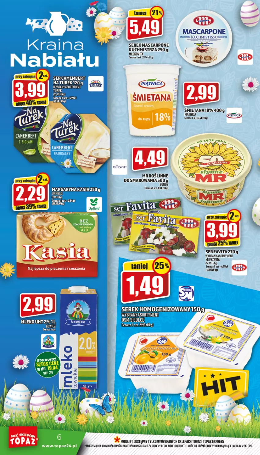 Gazetka promocyjna Topaz - Gazetka - ważna 14.04 do 20.04.2022 - strona 6 - produkty: Fa, Favita, Kasia, Mascarpone, Mleko, Mlekovita, Ser, Serek, Sok, Top