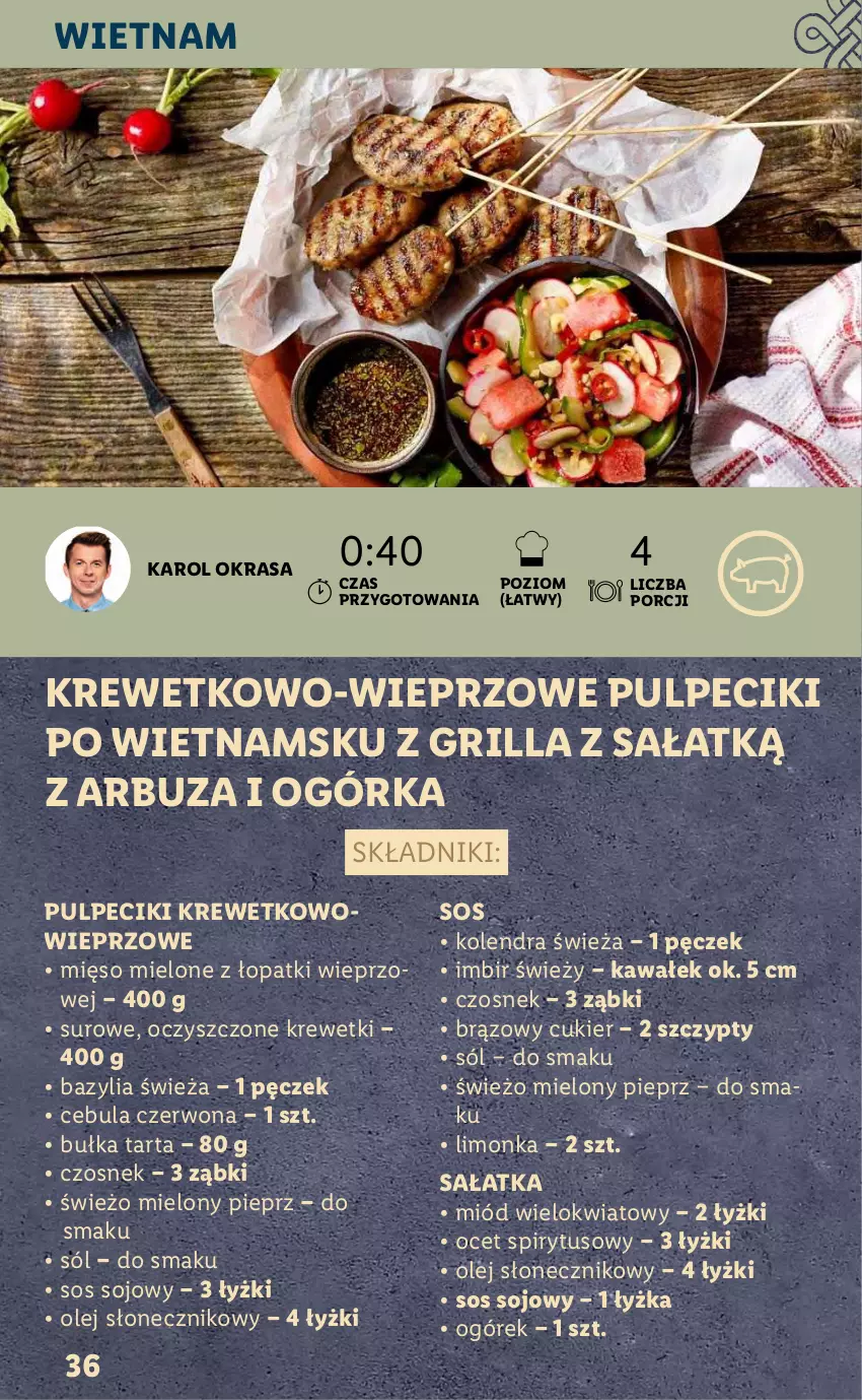 Gazetka promocyjna Lidl - KATALOG VITASIA - ważna 22.01 do 29.01.2022 - strona 36 - produkty: Arbuz, Bazyl, Bazylia, Bułka, Bułka tarta, Cebula, Cebula czerwona, Cukier, Czosnek, Grill, Imbir, Kawa, Kolendra, Krewetki, Mięso, Mięso mielone, Mięso mielone z łopatki wieprzowej, Miód, Ocet, Olej, Olej słonecznikowy, Pieprz, Por, Sałat, Sałatka, Sól, Sos, Sos sojowy, Tarta, Wałek