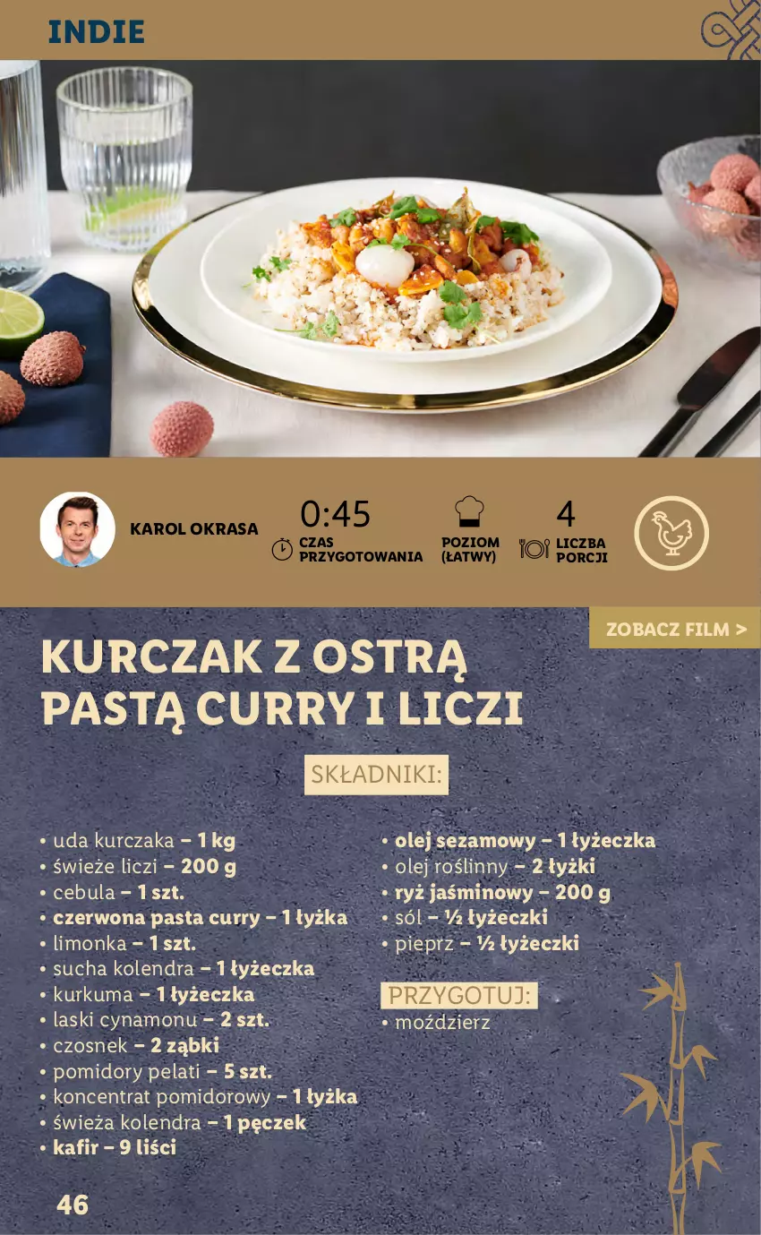 Gazetka promocyjna Lidl - KATALOG VITASIA - ważna 22.01 do 29.01.2022 - strona 46 - produkty: Cebula, Czosnek, Kolendra, Koncentrat pomidorowy, Kurczak, Kurkuma, Liczi, Limonka, Olej, Olej roślinny, Olej sezamowy, Pieprz, Pomidory, Por, Ryż, Sezam, Sól