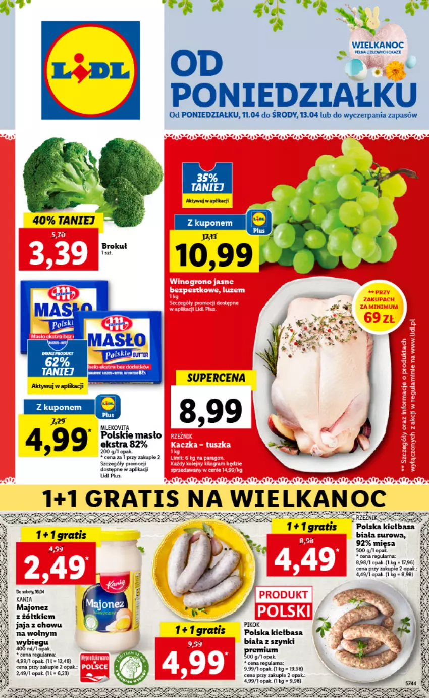 Gazetka promocyjna Lidl - GAZETKA - ważna 11.04 do 13.04.2022 - strona 1 - produkty: Gra, Jaja, Kiełbasa, Majonez, Masło, Mleko, PIKOK, Rama