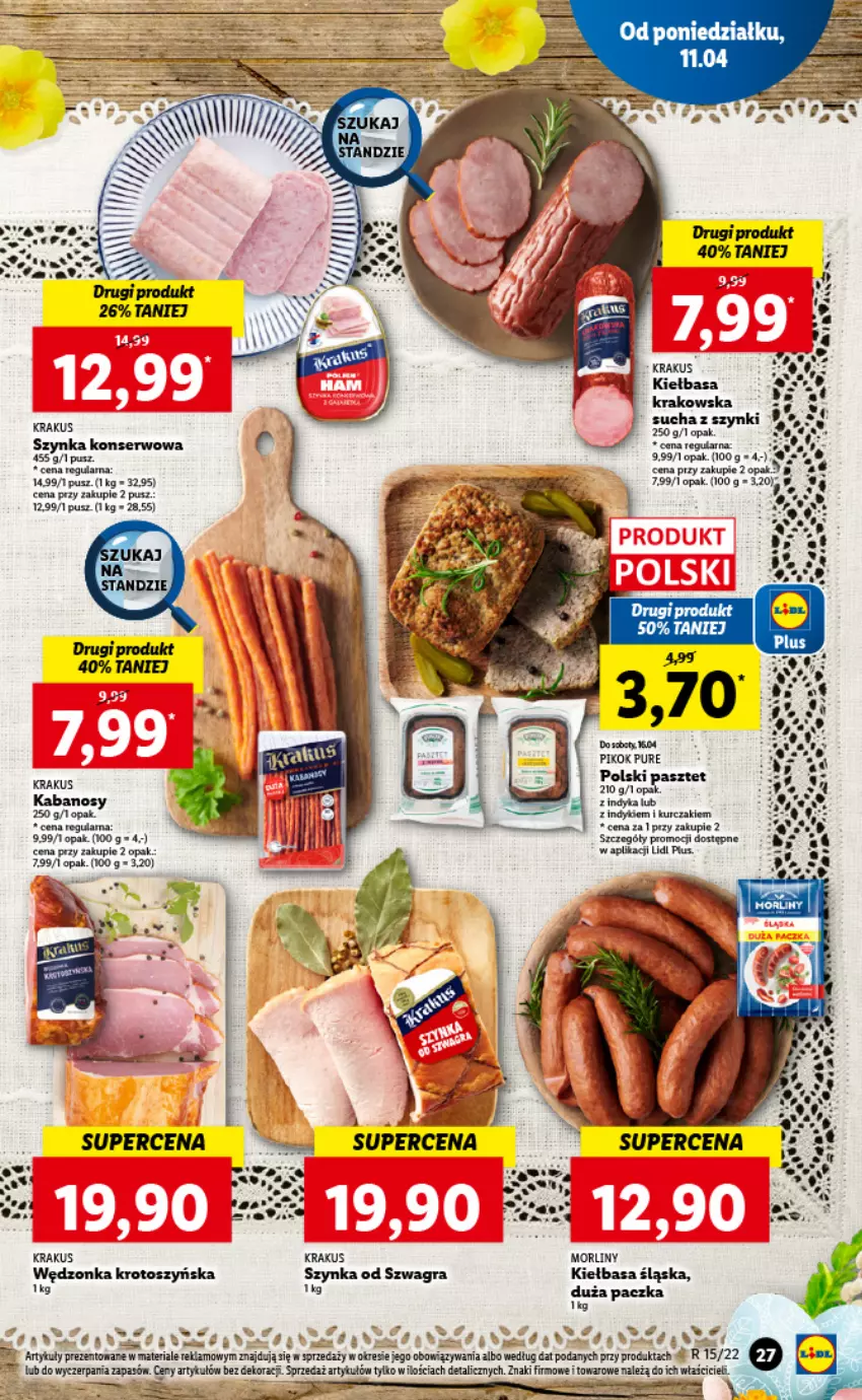 Gazetka promocyjna Lidl - GAZETKA - ważna 11.04 do 13.04.2022 - strona 27 - produkty: Gra, Kabanos, Kiełbasa, Kiełbasa śląska, Krakus, Kurczak, Mus, Pasztet, PIKOK, Pur, Ser, Szynka, Szynka konserwowa