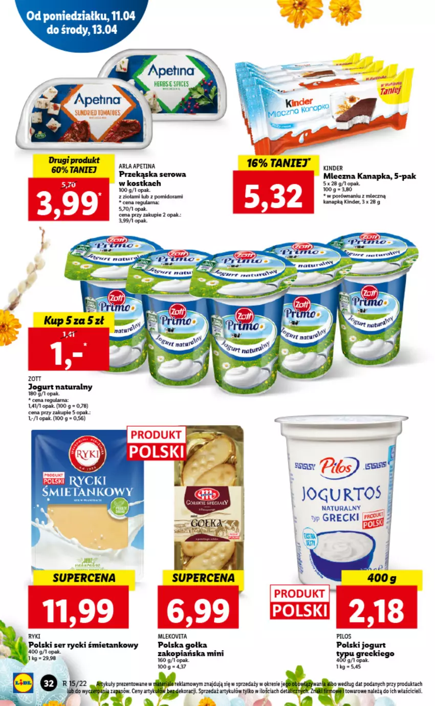 Gazetka promocyjna Lidl - GAZETKA - ważna 11.04 do 13.04.2022 - strona 32 - produkty: Jogurt, Jogurt naturalny, LG, Mleko, Ser