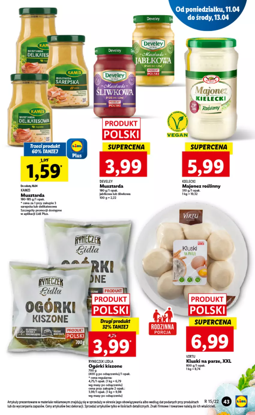 Gazetka promocyjna Lidl - GAZETKA - ważna 11.04 do 13.04.2022 - strona 43 - produkty: Fa, Kamis, Kluski na parze, Majonez, Mus, Musztarda, Por, Robot