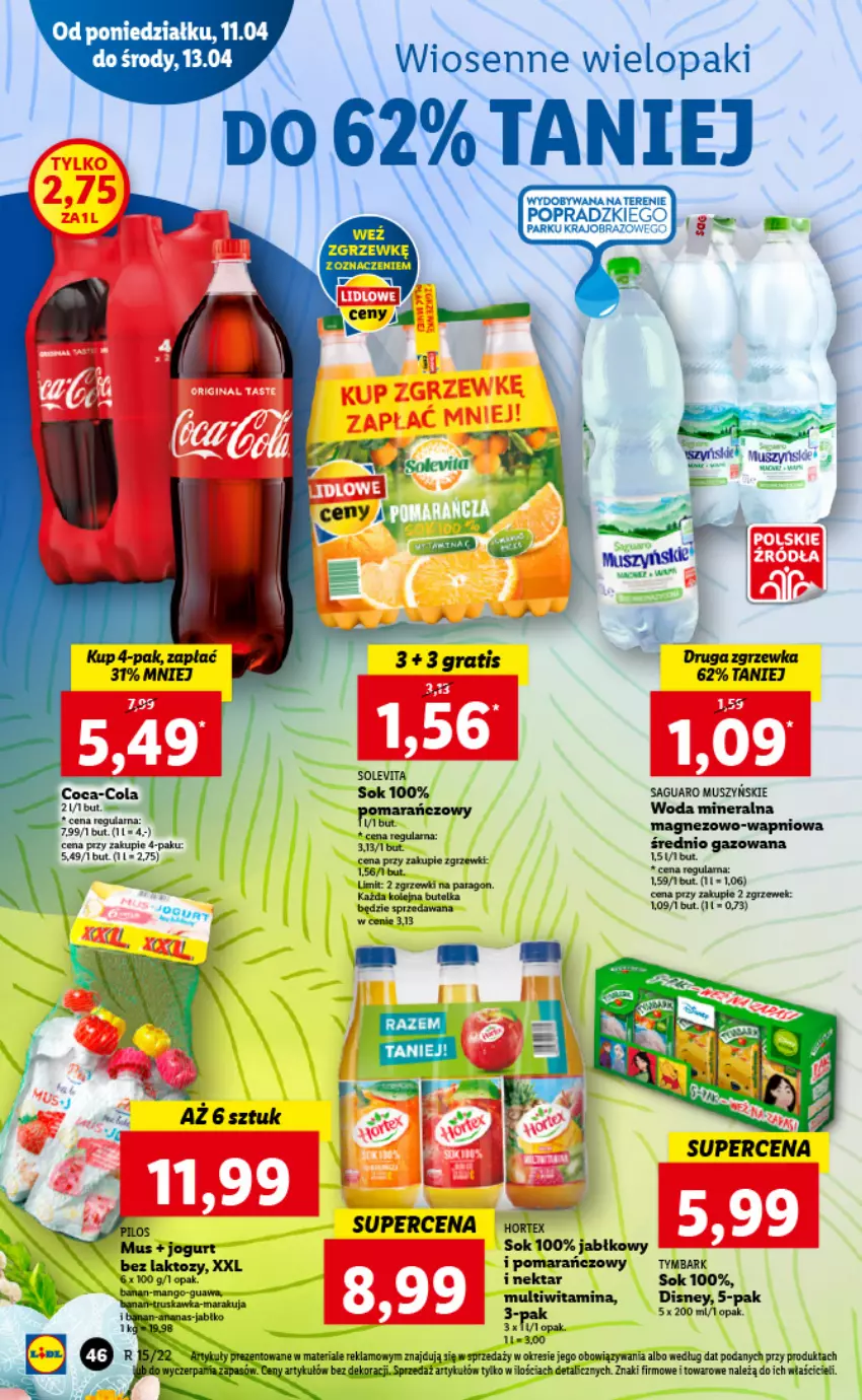 Gazetka promocyjna Lidl - GAZETKA - ważna 11.04 do 13.04.2022 - strona 46 - produkty: Coca-Cola, Disney, Fa, Magnez, Nektar, Obraz, Sok, Tymbark, Woda, Woda mineralna