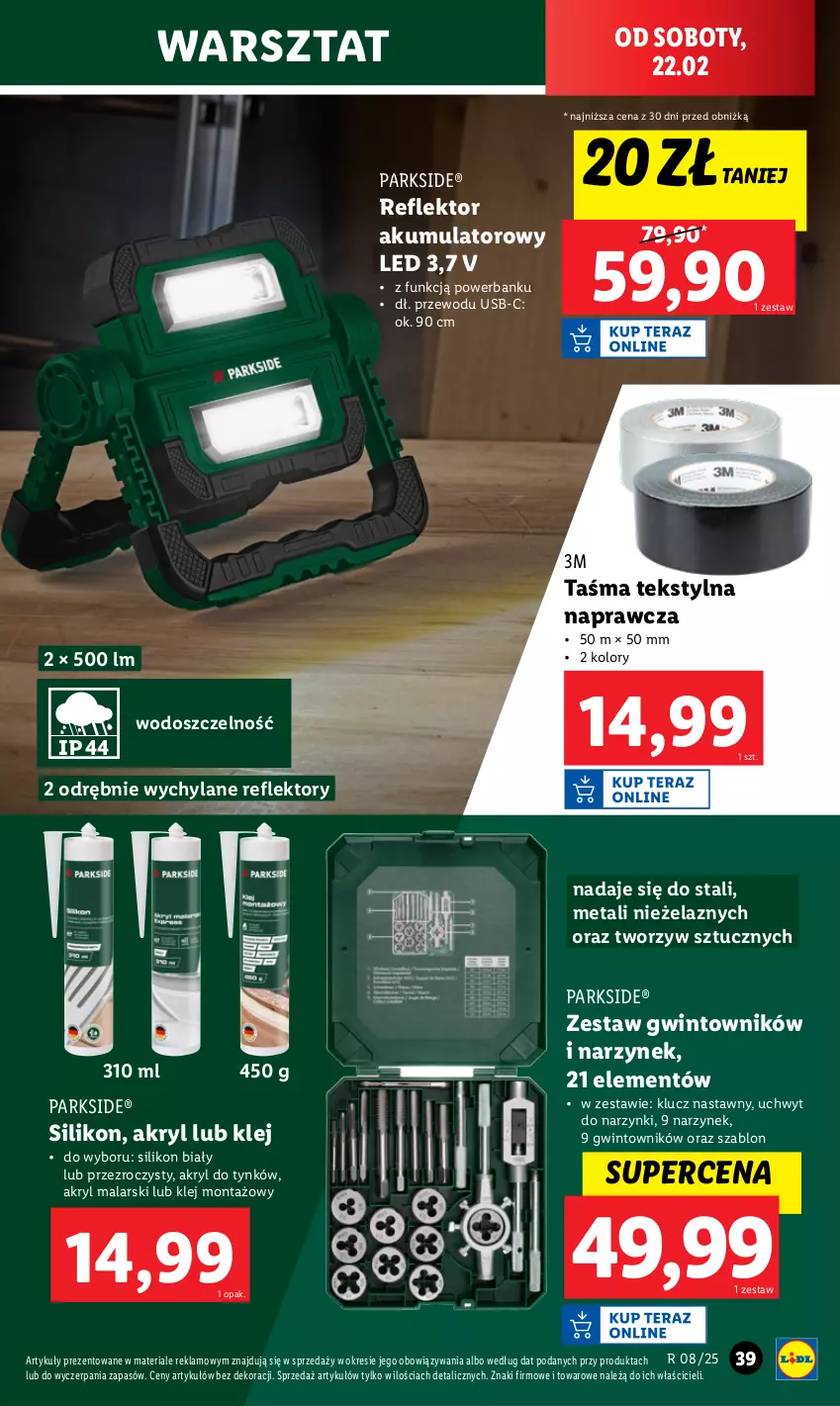 Gazetka promocyjna Lidl - GAZETKA - ważna 17.02 do 22.02.2025 - strona 41 - produkty: Akumulator, Klej, Parkside, Powerbank, Reflektor