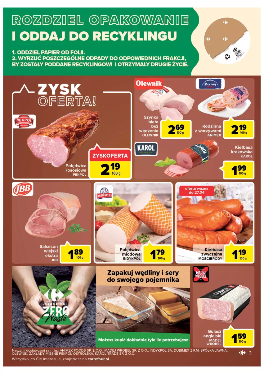 Gazetka promocyjna Carrefour - Gazetka Carrefour - ważna 19.04 do 30.04.2022 - strona 3 - produkty: Kiełbasa, Papier, Pojemnik, Polędwica, Ser