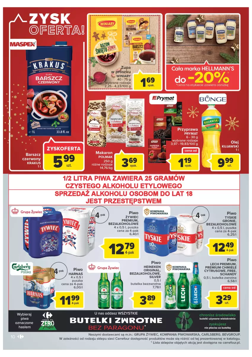 Gazetka promocyjna Carrefour - Gazetka Market - ważna 19.12 do 24.12.2022 - strona 10 - produkty: Carlsberg, Fa, Gin, Harnaś, Heineken, Lech Premium, Piwo, Tyskie, Winiary