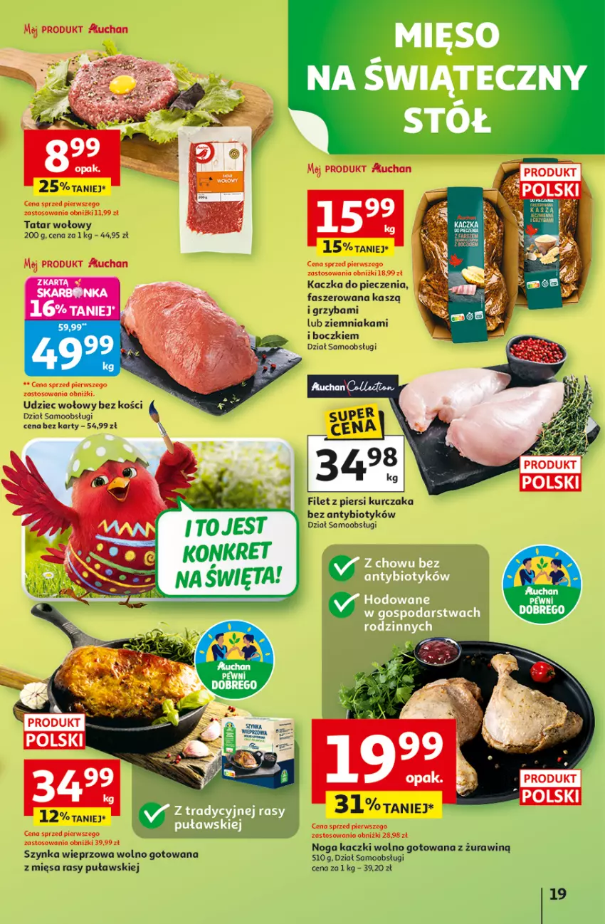 Gazetka promocyjna Auchan - Gazetka 30 Lat Hipermarket Auchan - ważna 31.03 do 04.04.2026 - strona 19 - produkty: Fa, Filet z piersi kurczaka, Kaczka, Kurczak, Piec, Szynka, Szynka wieprzowa, Tatar wołowy, Udziec wołowy