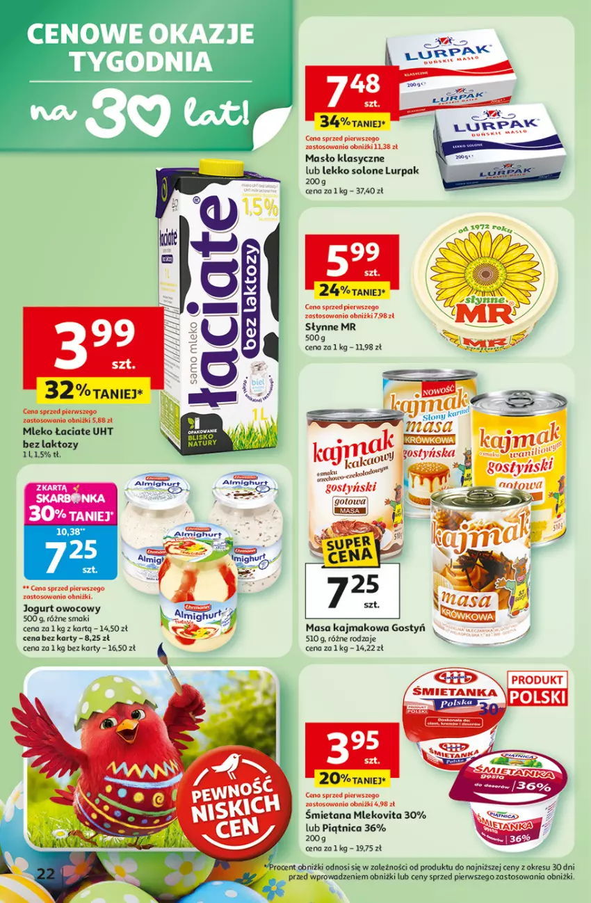 Gazetka promocyjna Auchan - Gazetka 30 Lat Hipermarket Auchan - ważna 31.03 do 04.04.2026 - strona 22 - produkty: Jogurt, Jogurt owocowy, Lurpak, Masło, Mleko, Mlekovita, Piątnica, Słynne