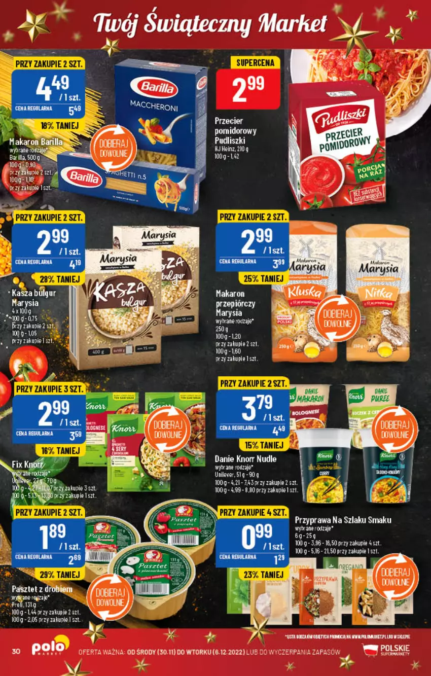 Gazetka promocyjna PoloMarket - Gazetka pomocyjna - ważna 30.11 do 06.12.2022 - strona 30 - produkty: Barilla, Bulgur, Fa, Heinz, Kasza, Knorr, LG, Pasztet, Pudliszki