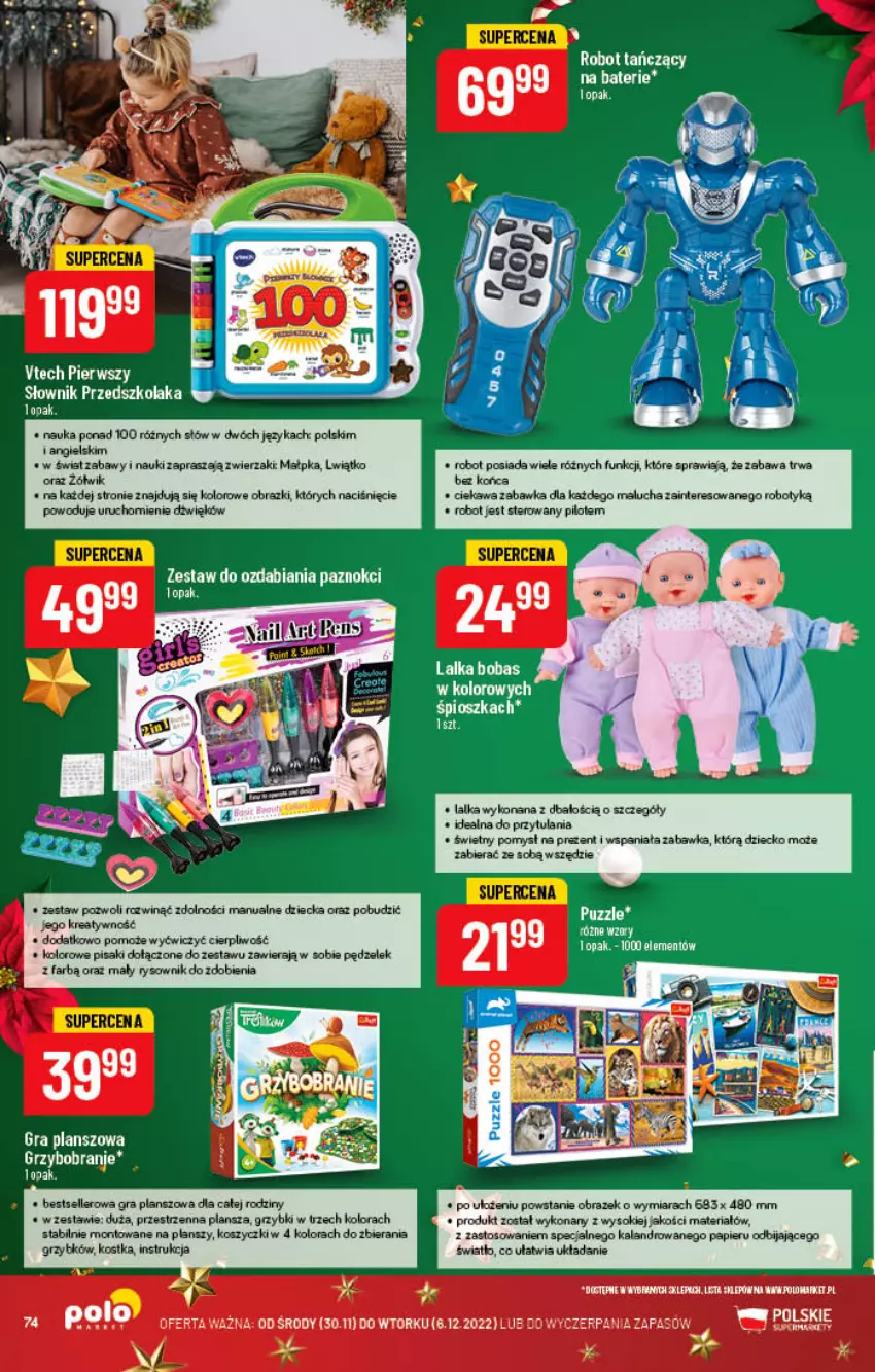 Gazetka promocyjna PoloMarket - Gazetka pomocyjna - ważna 30.11 do 06.12.2022 - strona 74 - produkty: Fa, Gra, Kawa, Kosz, Lalka, Obraz, Papier, Robot, Sok, Zabawka