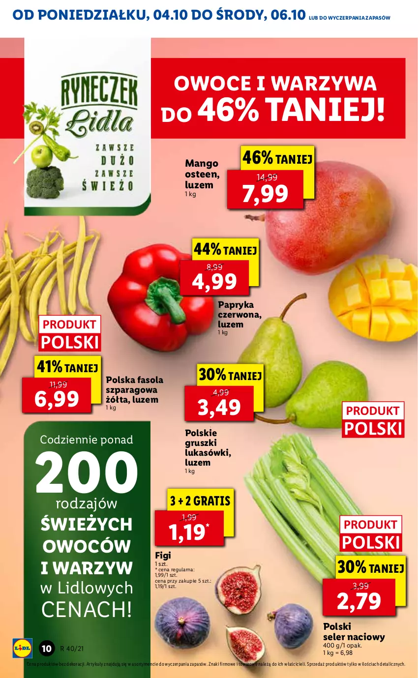 Gazetka promocyjna Lidl - GAZETKA - ważna 04.10 do 06.10.2021 - strona 10 - produkty: Fa, Fasola, Fasola szparagowa, Figi, Gra, Gruszki, Mango, Owoce, Papryka, Papryka czerwona, Seler naciowy, Warzywa