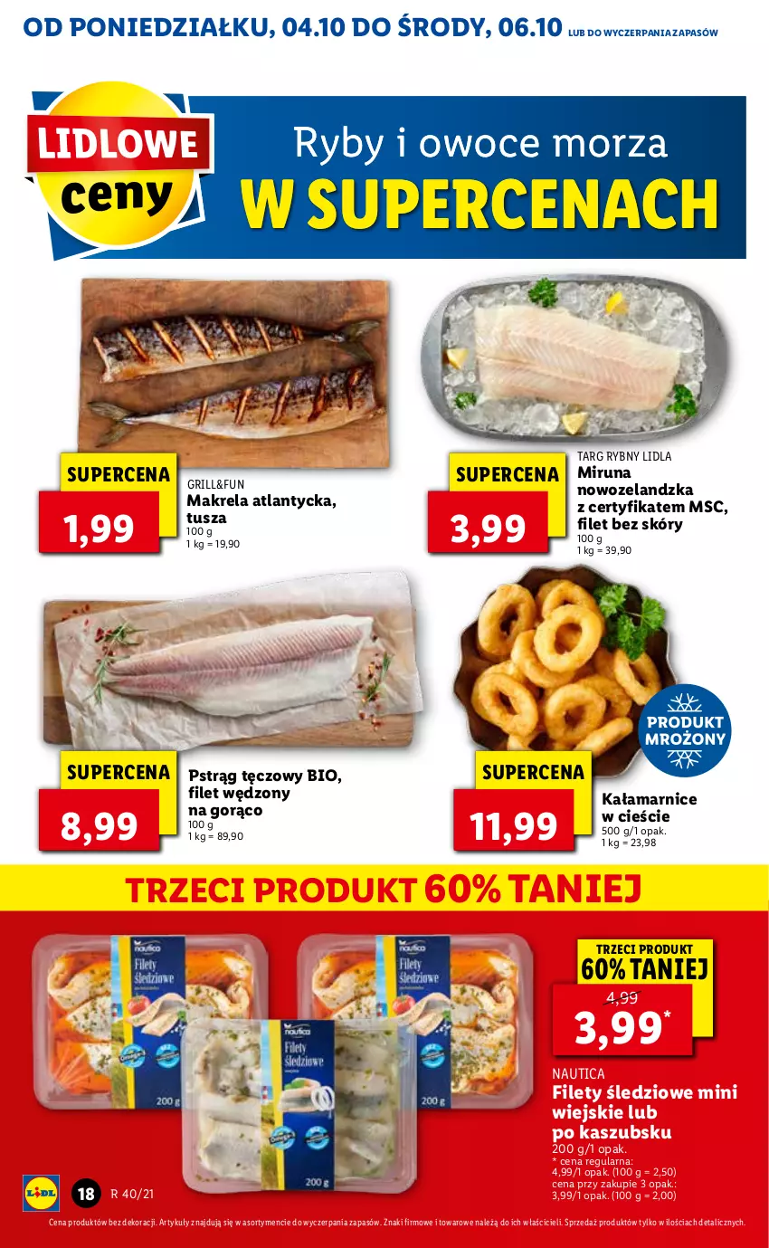 Gazetka promocyjna Lidl - GAZETKA - ważna 04.10 do 06.10.2021 - strona 18 - produkty: Grill, Miruna, Owoce, Owoce morza, Pstrąg, Pstrąg tęczowy, Ryby i owoce morza, Tusz