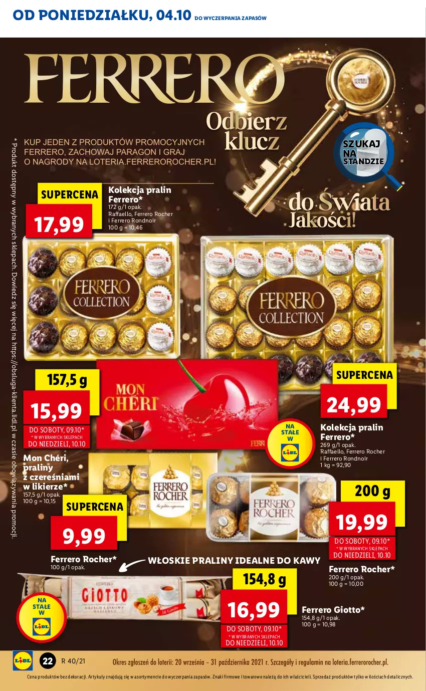 Gazetka promocyjna Lidl - GAZETKA - ważna 04.10 do 06.10.2021 - strona 22 - produkty: Fa, Ferrero, Ferrero Rocher, Likier, Mon Chéri, Praliny, Raffaello