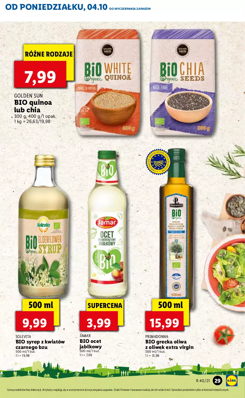 Gazetka promocyjna Lidl - GAZETKA - ważna 04.10 do 06.10.2021 - strona 29 - produkty: Chia, Gin, Ocet, Oliwa z oliwek, Prima, Quinoa, Syrop