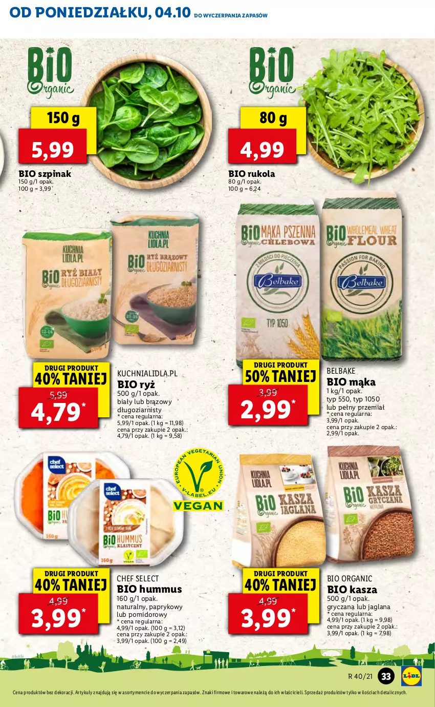 Gazetka promocyjna Lidl - GAZETKA - ważna 04.10 do 06.10.2021 - strona 33 - produkty: Gry, Hummus, Kasza, Kuchnia, LANA, Mąka, Mus, Rukola, Ryż, Szpinak