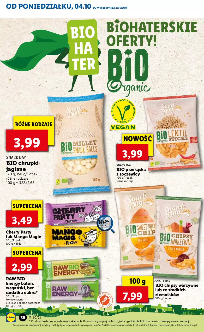 Gazetka promocyjna Lidl - GAZETKA - ważna 04.10 do 06.10.2021 - strona 36 - produkty: Baton, Chipsy, Chrupki, Kokos, Mango, Por