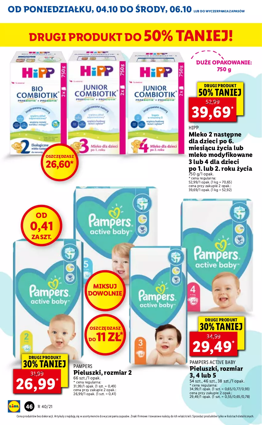 Gazetka promocyjna Lidl - GAZETKA - ważna 04.10 do 06.10.2021 - strona 46 - produkty: Dzieci, HiPP, Mleko, Mleko modyfikowane, Pampers