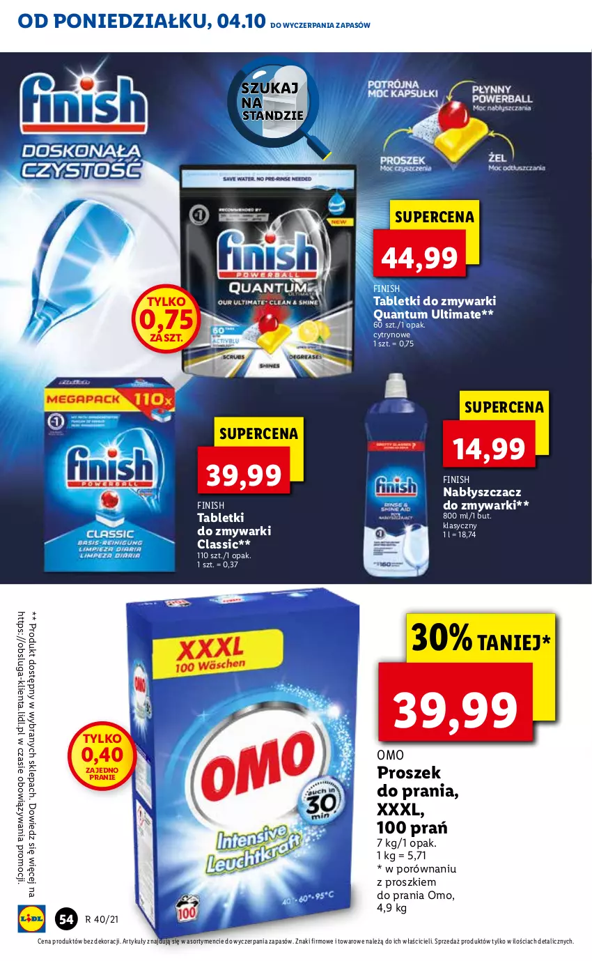 Gazetka promocyjna Lidl - GAZETKA - ważna 04.10 do 06.10.2021 - strona 54 - produkty: Finish, Por, Proszek do prania, Tablet, Tabletki do zmywarki, Zmywarki