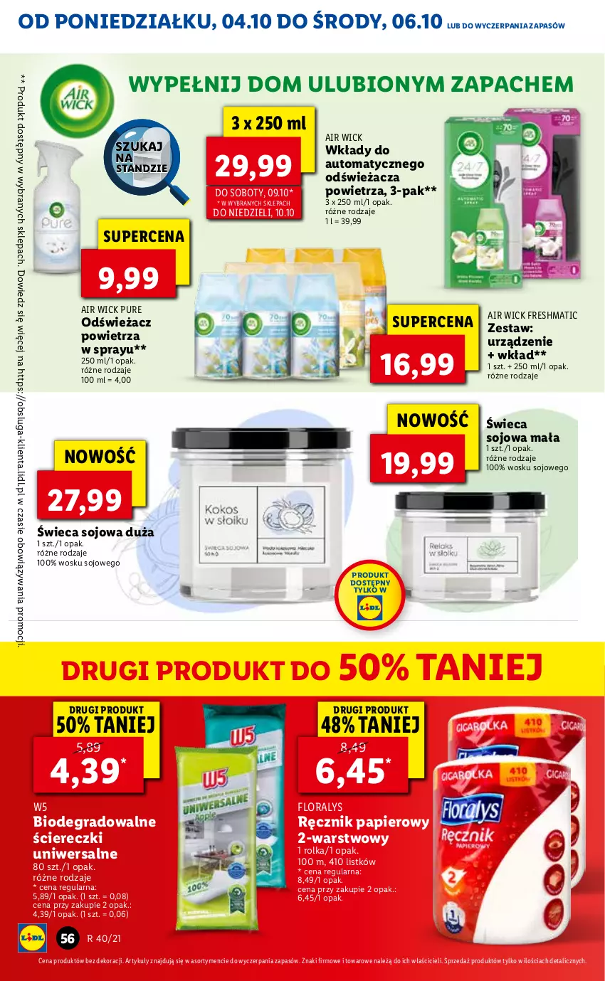 Gazetka promocyjna Lidl - GAZETKA - ważna 04.10 do 06.10.2021 - strona 56 - produkty: Air Wick, Flora, Gra, Odświeżacz powietrza, Papier, Pur, Ręcznik