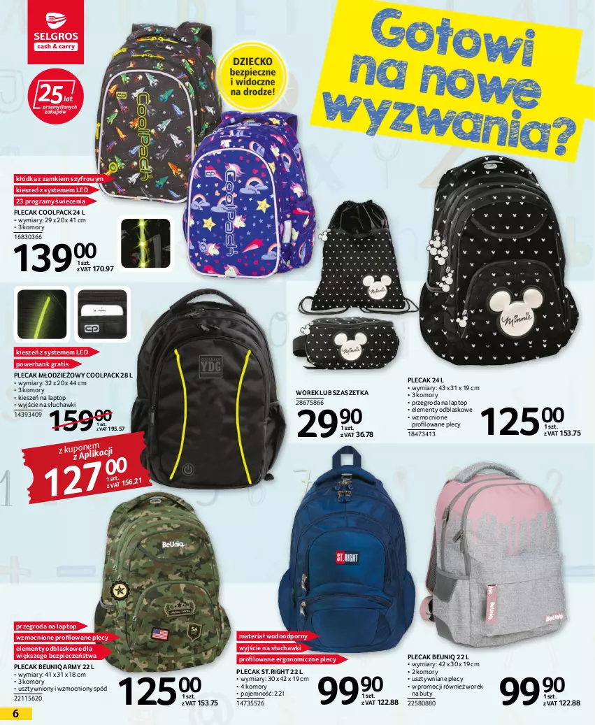 Gazetka promocyjna Selgros - Artykuły szkolne - ważna 28.07 do 10.08.2022 - strona 6 - produkty: Buty, Gra, Kłódka, Piec, Plecak, Por, Powerbank, Słuchawki, Top