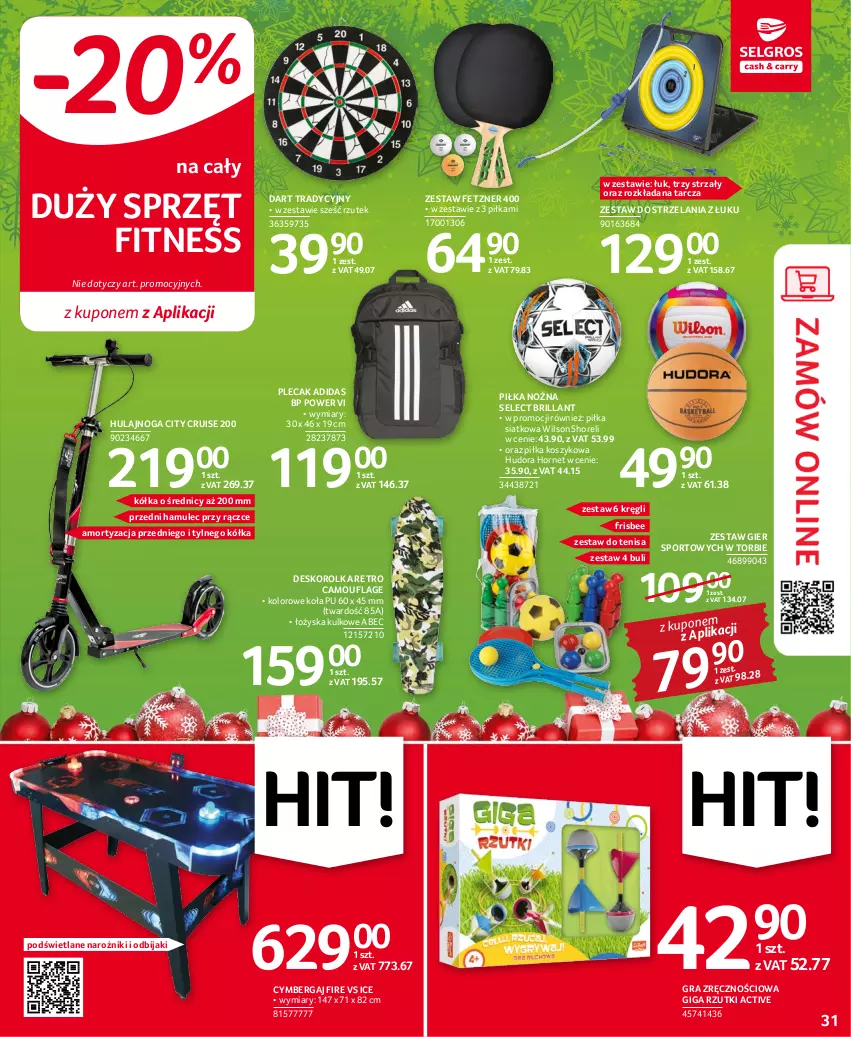 Gazetka promocyjna Selgros - Oferta przemysłowa - ważna 01.12 do 14.12.2022 - strona 31 - produkty: Adidas, Deskorolka, Gra, Hulajnoga, Kosz, Mule, Narożnik, Noż, Piłka nożna, Plecak, Por, Sport, Wilson