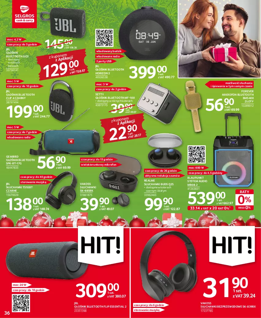 Gazetka promocyjna Selgros - Oferta przemysłowa - ważna 01.12 do 14.12.2022 - strona 36 - produkty: Budzik, Głośnik, Głośnik bluetooth, JBL, Mikrofon, Por, Słuchawki, Słuchawki bezprzewodowe