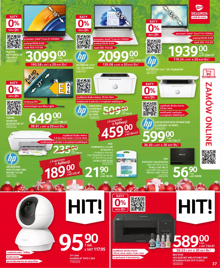 Gazetka promocyjna Selgros - Oferta przemysłowa - ważna 01.12 do 14.12.2022 - strona 37 - produkty: Brother, Drukarka, Huawei, Intel, Kamera, Mobil, Monitor, Notebook, Pendrive, Procesor, Ser, Smartfon, Top, TP-Link, Urządzenie wielofunkcyjne