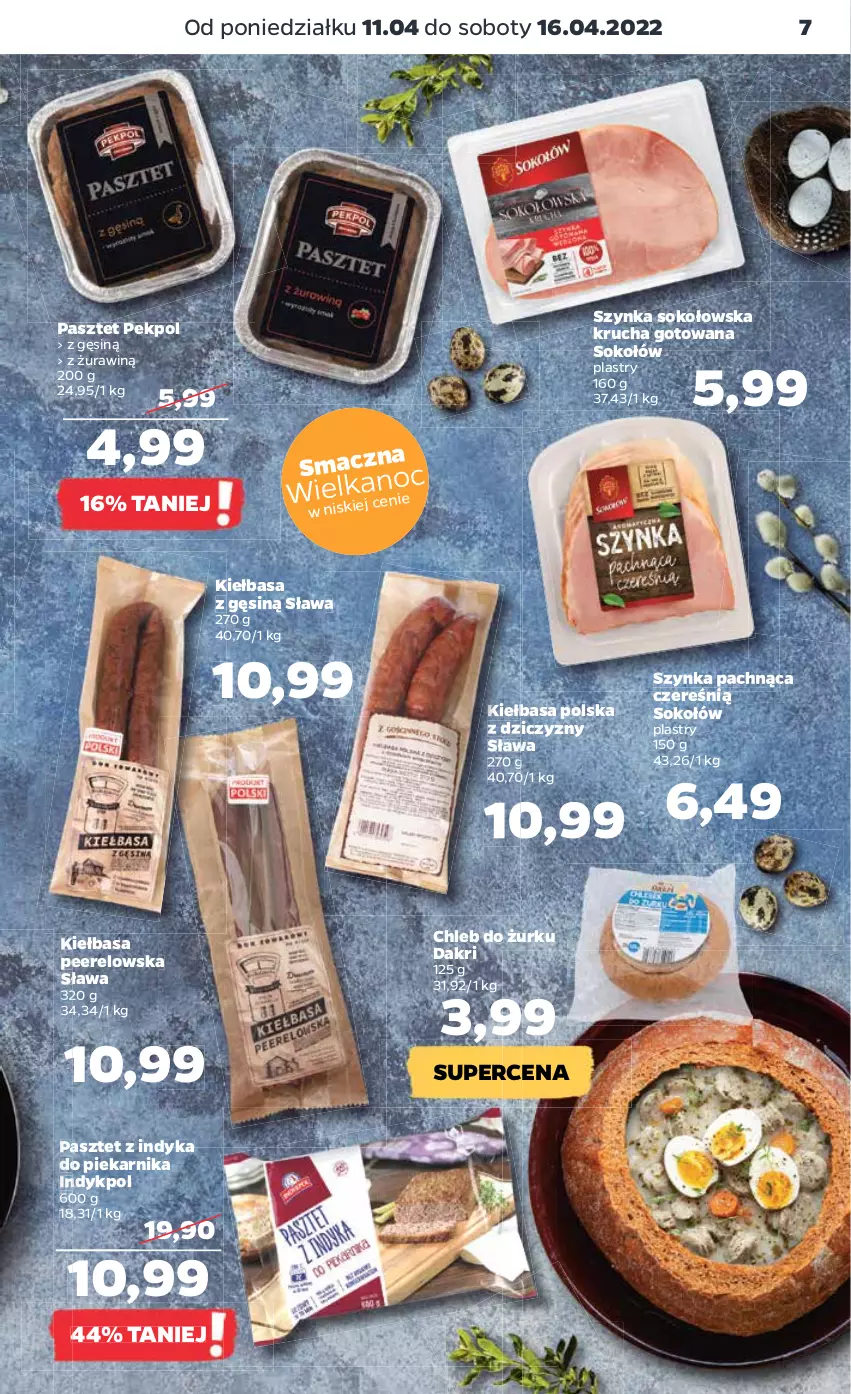 Gazetka promocyjna Netto - Gazetka spożywcza - ważna 11.04 do 16.04.2022 - strona 7 - produkty: Chleb, Kiełbasa, Pasztet, Pasztet z indyka, Pekpol, Piekarnik, Sok, Sokołów, Szynka