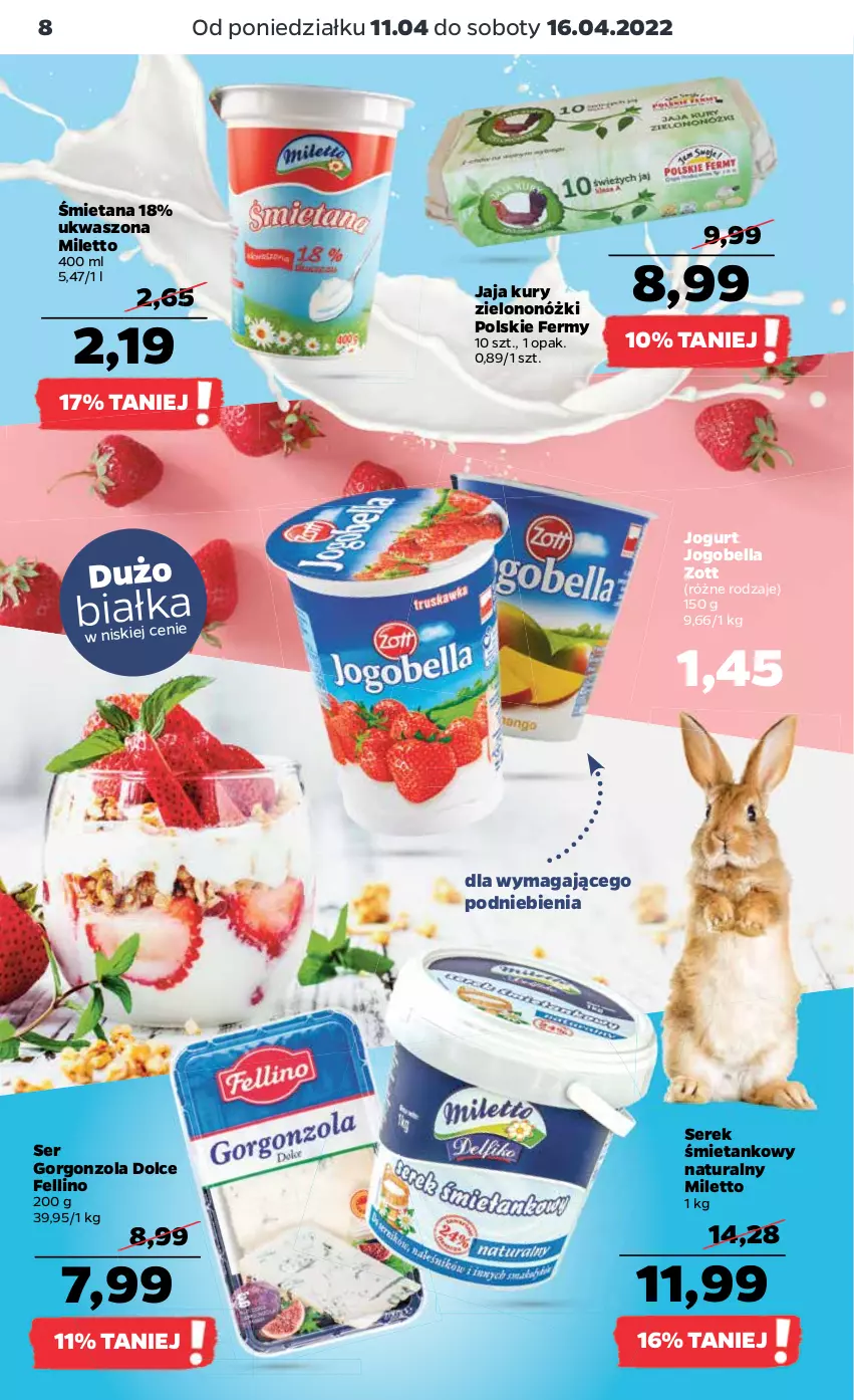 Gazetka promocyjna Netto - Gazetka spożywcza - ważna 11.04 do 16.04.2022 - strona 8 - produkty: Bell, Bella, Gorgonzola, Jaja, Jogobella, Jogurt, Ser, Serek, Zott