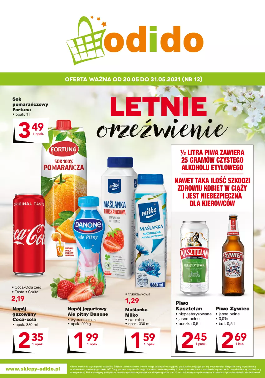 Gazetka promocyjna Odido - LETNIE orzeźwienie - ważna 20.05 do 31.05.2021 - strona 1 - produkty: Coca-Cola, Danone, Fa, Fanta, Fortuna, Gra, Jogurt, Kasztelan, Maślanka, Napój, Napój gazowany, Napój jogurtowy, Piec, Piwa, Piwo, Rama, Sok, Sok pomarańczowy, Sprite