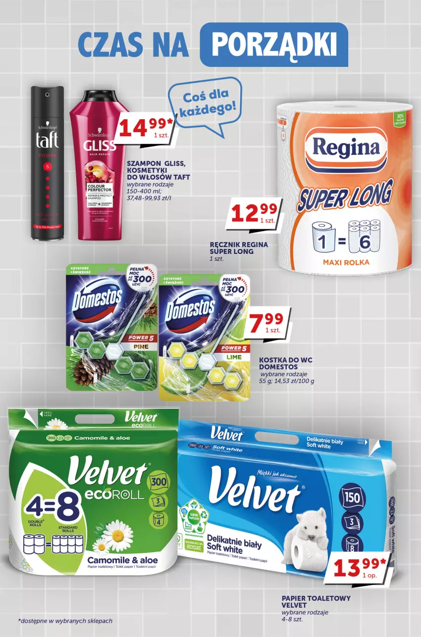 Gazetka promocyjna Groszek - ważna 18.05 do 30.05.2023 - strona 27 - produkty: Domestos, Gin, Kostka do wc, Papier, Papier toaletowy, Ręcznik, Szampon, Taft, Velvet