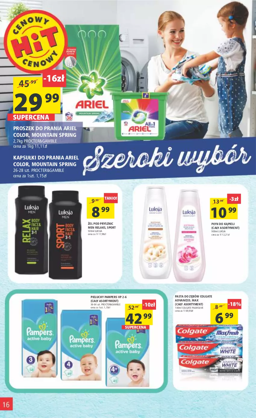 Gazetka promocyjna Arhelan - Gazetka - ważna 04.11 do 13.11.2022 - strona 16 - produkty: Ariel, Colgate, Kapsułki do prania, LG, Luksja, Palmolive, Pampers, Pasta do zębów, Pieluchy, Płyn do kąpieli, Por, Proszek do prania, Sport