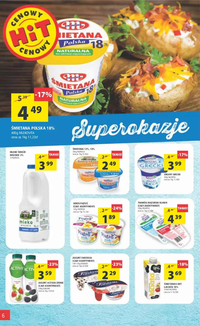 Gazetka promocyjna Arhelan - Gazetka - ważna 04.11 do 13.11.2022 - strona 6 - produkty: Activia, Danone, Fa, Fanta, Jogurt, Mleko, Mlekovita, Piątnica, Ser, Serek, Twaróg, Vita C