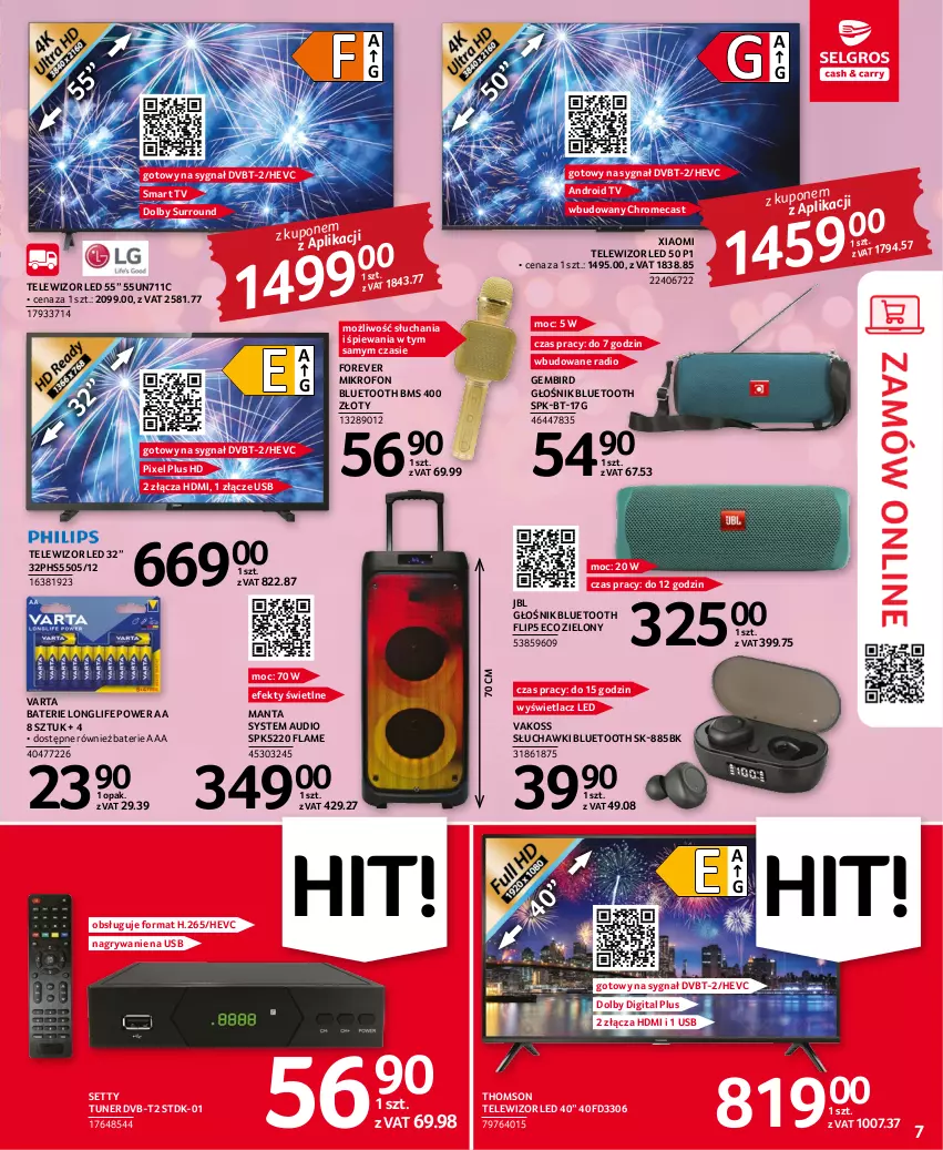 Gazetka promocyjna Selgros - Oferta przemysłowa - ważna 15.12 do 31.12.2022 - strona 7 - produkty: Android TV, Głośnik, Głośnik bluetooth, Gry, JBL, Manta, Mikrofon, Słuchawki, Słuchawki bluetooth, Smart tv, Telewizor, Thomson, Varta