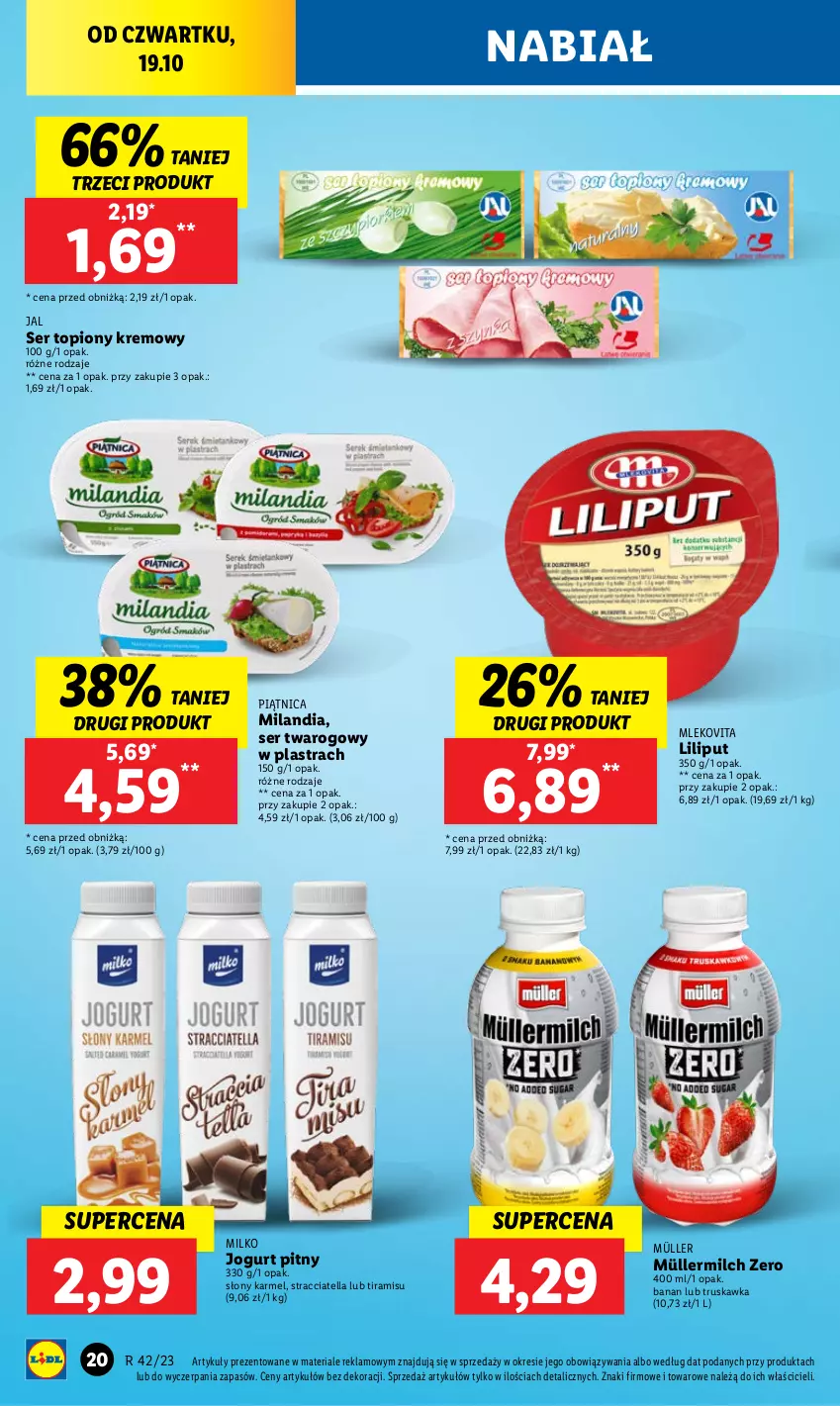 Gazetka promocyjna Lidl - GAZETKA - ważna 19.10 do 21.10.2023 - strona 26 - produkty: Jogurt, Jogurt pitny, Mleko, Mlekovita, Müller, Müllermilch, Piątnica, Ser, Ser topiony, Ser twarogowy, Top