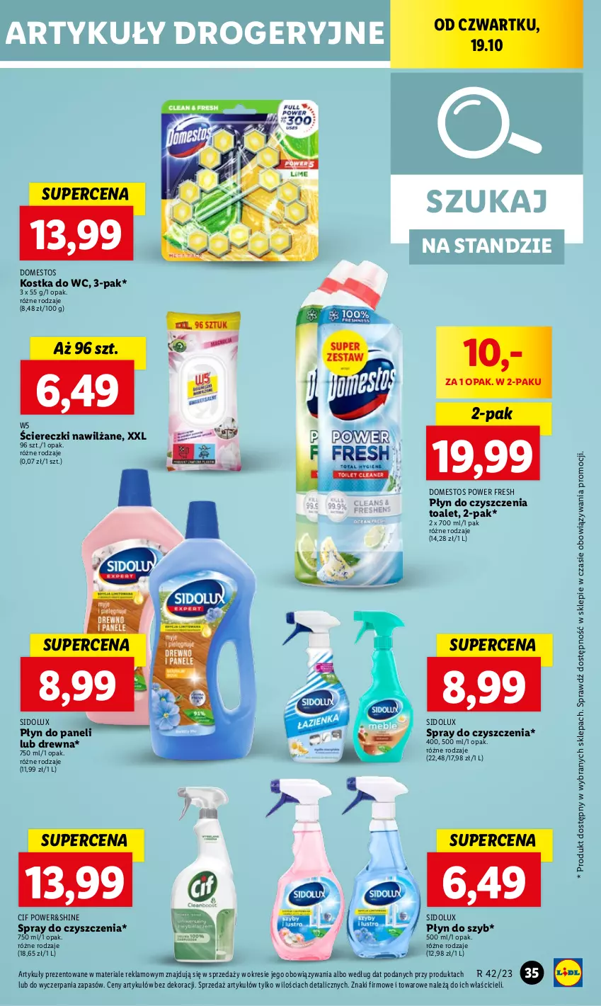 Gazetka promocyjna Lidl - GAZETKA - ważna 19.10 do 21.10.2023 - strona 41 - produkty: Cif, Domestos, Kostka do wc, Płyn do szyb, Sidolux, Spray do czyszczenia