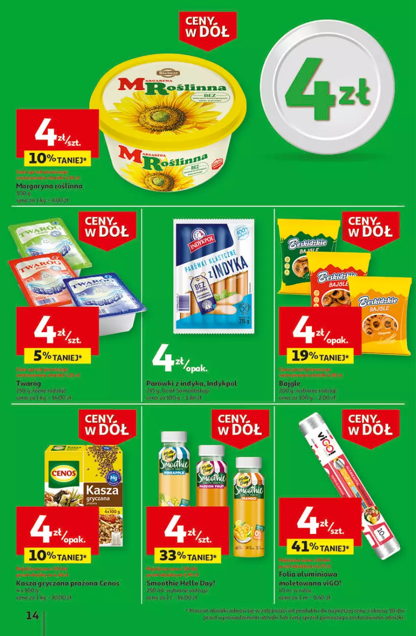 Gazetka promocyjna Auchan - Gazetka Ceny w dół Część 1 Hipermarket Auchan - ważna 03.01 do 10.01.2024 - strona 14 - produkty: Bajgle, Cenos, Folia aluminiowa, Gry, Kasza, Kasza gryczana, Margaryna, Parówki, Parówki z indyka, Twaróg