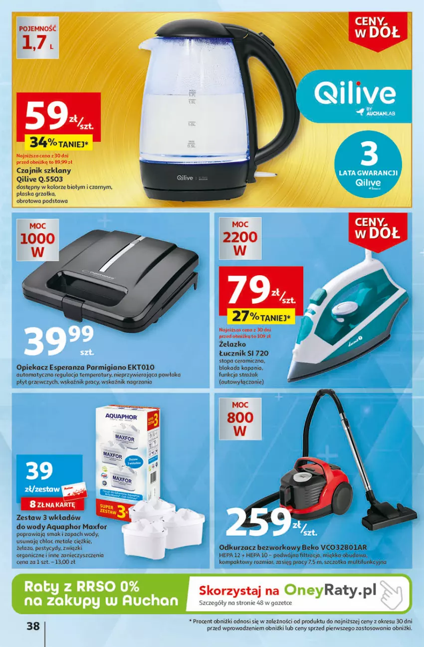 Gazetka promocyjna Auchan - Gazetka Ceny w dół Część 1 Hipermarket Auchan - ważna 03.01 do 10.01.2024 - strona 38 - produkty: Aquaphor, Beko, Czajnik, Grzałka, Odkurzacz, Szczotka, Top