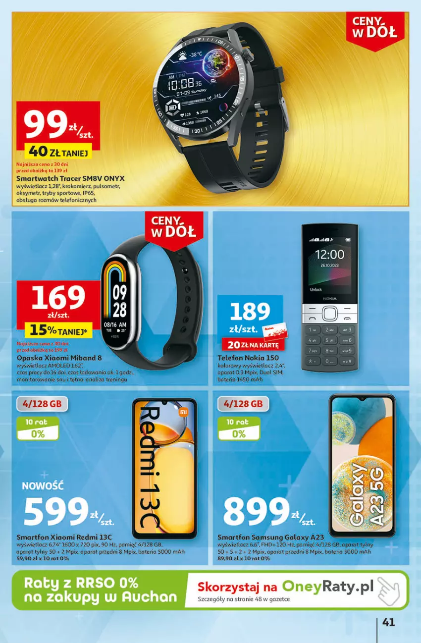 Gazetka promocyjna Auchan - Gazetka Ceny w dół Część 1 Hipermarket Auchan - ważna 03.01 do 10.01.2024 - strona 41 - produkty: Acer, Amol, Bateria, Gala, Krokomierz, Monitor, Nokia, Opaska, Por, Samsung, Smartfon, Smartwatch, Sport, Telefon