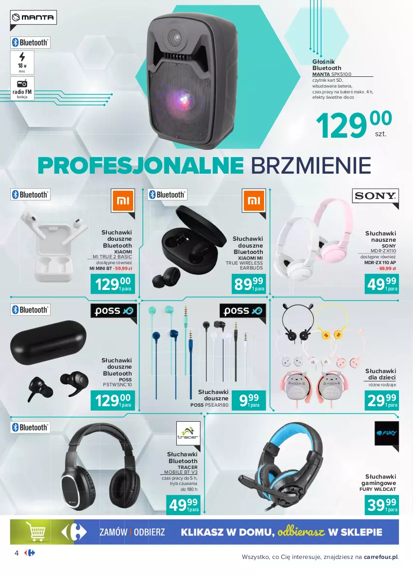 Gazetka promocyjna Carrefour - Gazetka Multimedia - ważna 15.02 do 06.03.2021 - strona 4 - produkty: Acer, Bateria, Dzieci, Głośnik, Głośnik bluetooth, Manta, Mobil, Słuchawki, Słuchawki bluetooth, Słuchawki gamingowe, Sony