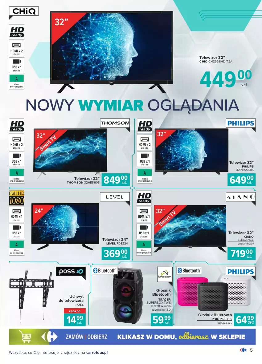 Gazetka promocyjna Carrefour - Gazetka Multimedia - ważna 15.02 do 06.03.2021 - strona 5 - produkty: Acer, Głośnik, Głośnik bluetooth, Philips, Telewizor, Thomson, Uchwyt do telewizora